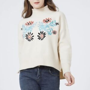TeeBerry & Weave| Floral Embroidered Cream Sweater | Large